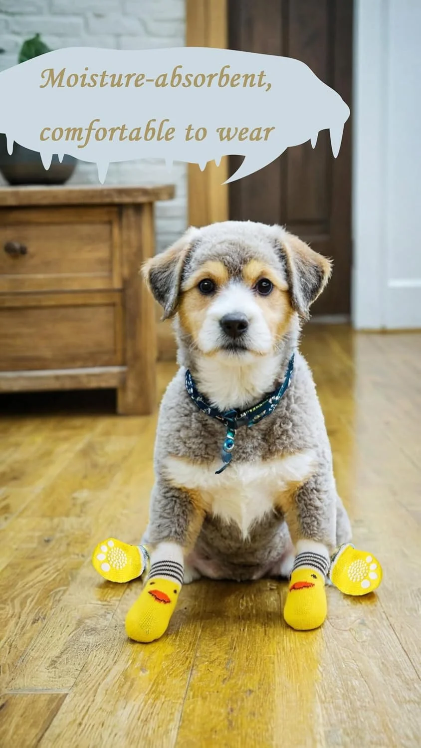 پوشش پای حیوانات خانگی Sweet seven، بسته 4 عددی - محافظ پنجه سگ ضد لغزش، جوراب های تابستانی با پد کششی ضد لغزش برای توله سگ، زرد (سایز S، وزن پیشنهادی تا 900 گرم)