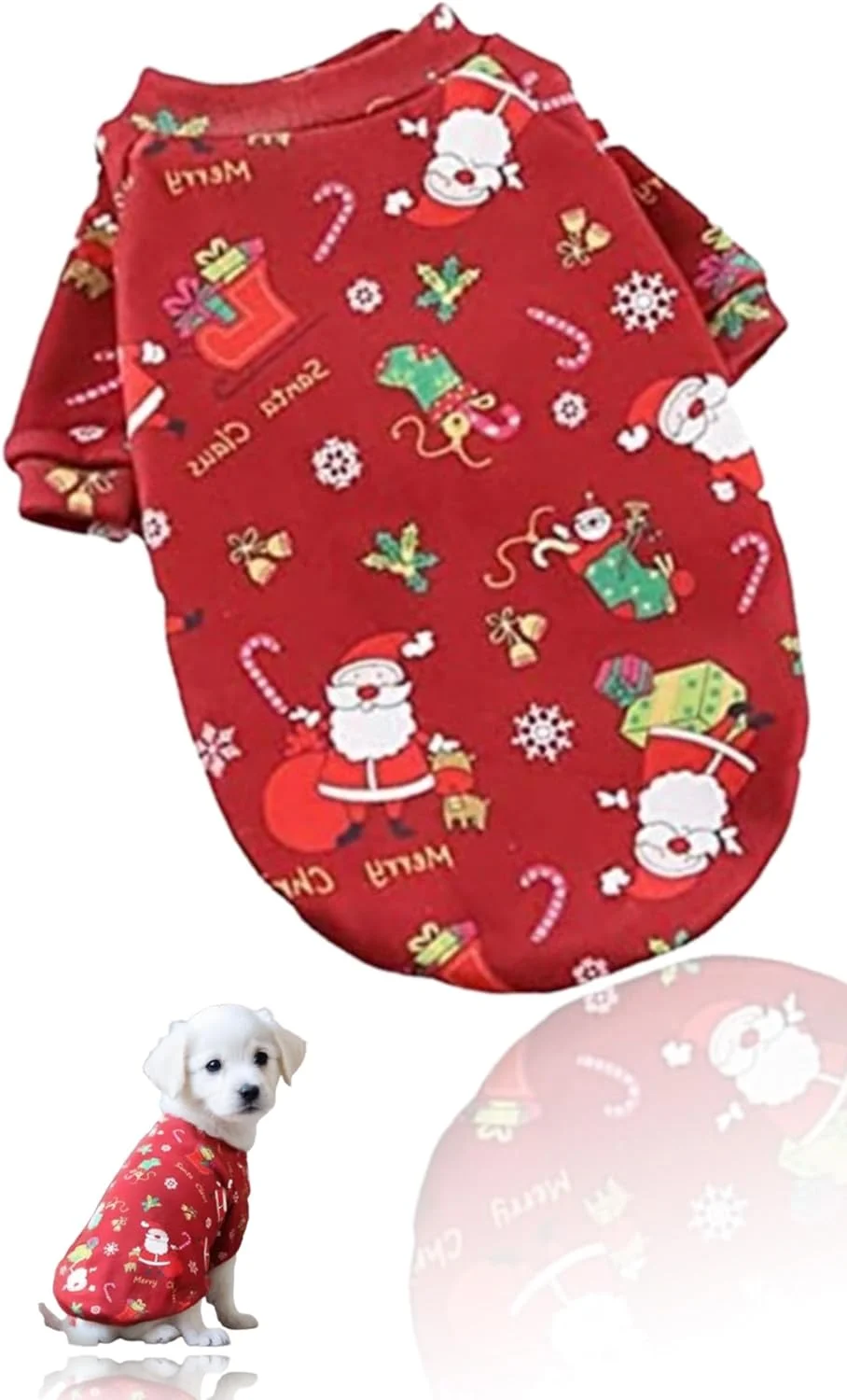 پلیور کریسمس سگ و گربه طرح شیرین هفت | طرح جوراب بافتنی دانه برف بابانوئل زیبا | لباس گرم نرم تعطیلات حیوانات خانگی (متوسط، قرمز)