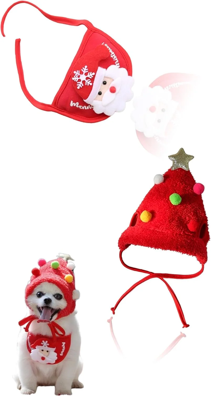ست لباس کریسمس حیوانات خانگی: کلاه و پیشبند جشن برای سگ ها و گربه ها - لباس کریسمس سانتا (کوچک، قرمز)