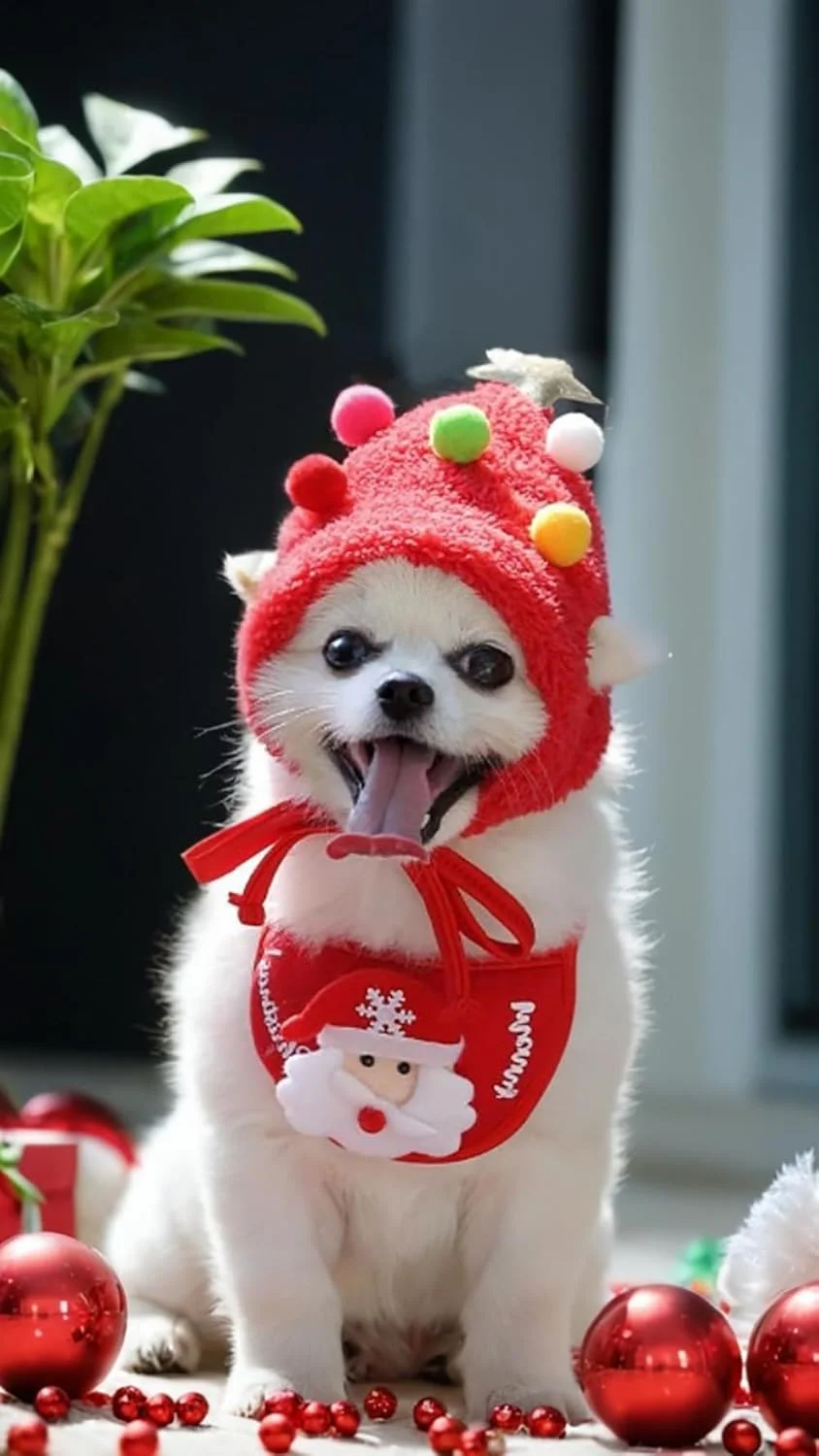 ست لباس کریسمس حیوانات خانگی: کلاه و پیشبند جشن برای سگ ها و گربه ها - لباس کریسمس سانتا (کوچک، قرمز)