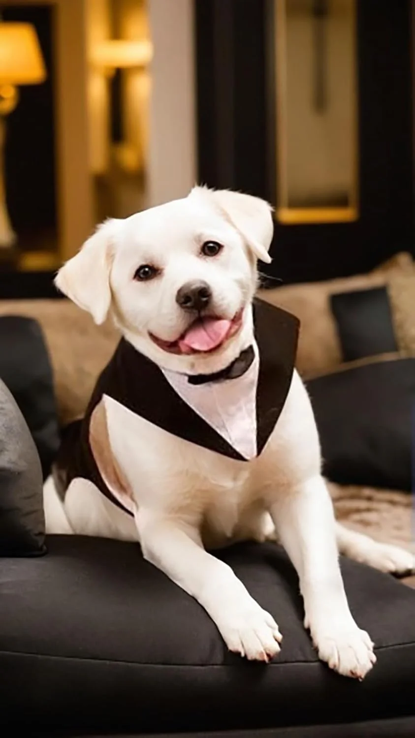 ست پاپیون و دستمال گردن سگ Sweet Seven - ست 2 عددی لباس حیوانات خانگی برای مهمانی های رسمی. کت و شلوار توله سگ با پیراهن پاپیون پرنس، لباس عروسی سگ برای سگ های کوچک تا بزرگ مانند گلدن رتریور و ساموید (XL).