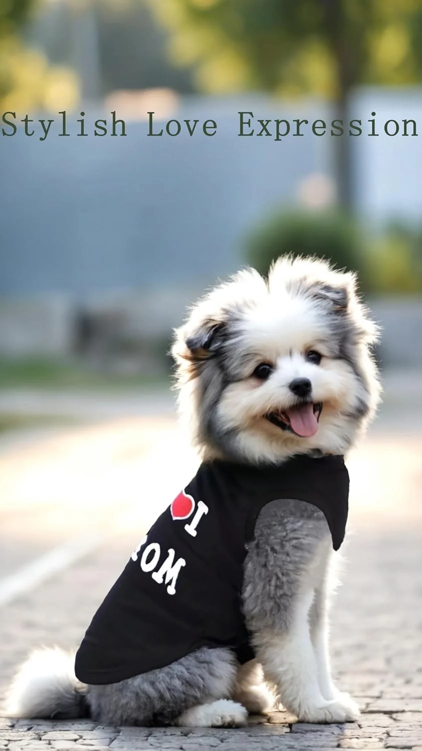 تی شرت سگ Sweet seven - ابراز عشق حیوان خانگی شما: تی شرت سگ با طرح "من مادرم/پدرم را دوست دارم" - تی شرت زیبا برای سگ های کوچک (مشکی، سایز M) لباس حیوان خانگی دوست داشتنی (2 عدد)