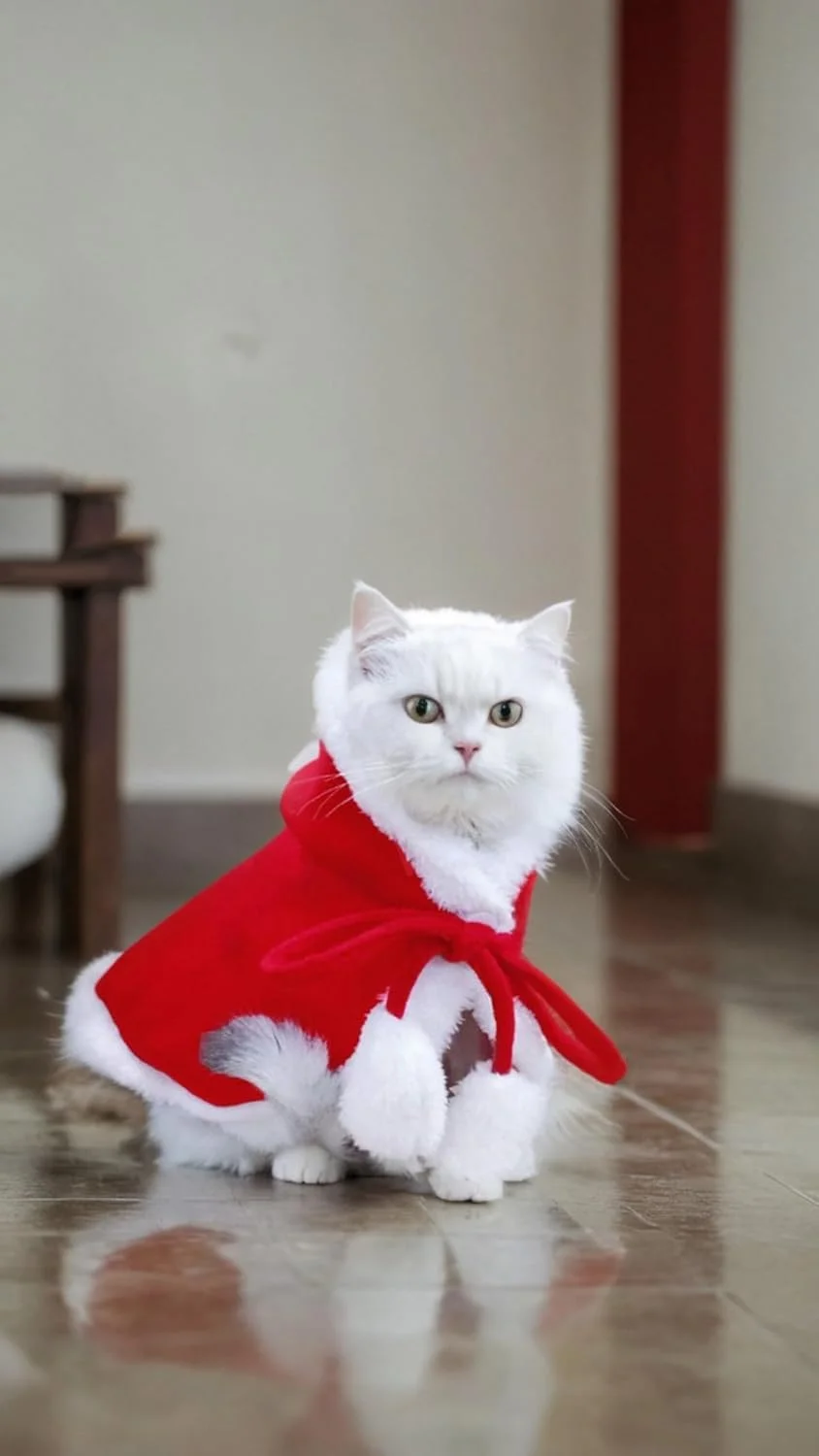 لباس کریسمس حیوانات خانگی Sweet Seven - شنل قرمز با کلاه بابانوئل، اکسسوری خنده دار و ضخیم برای گربه ها و سگ های کوچک (سایز متوسط)