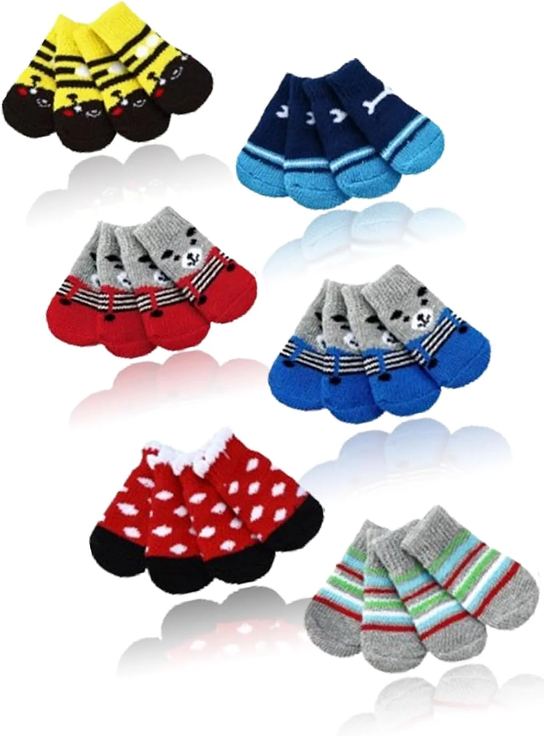 جوراب سگ سوییت سون 24 عددی - محافظ پنجه ضد لغزش برای سگ های کوچک و متوسط، جوراب های کنترل کشش داخلی، محافظت از کف چوبی، 6 مدل (سایز S)