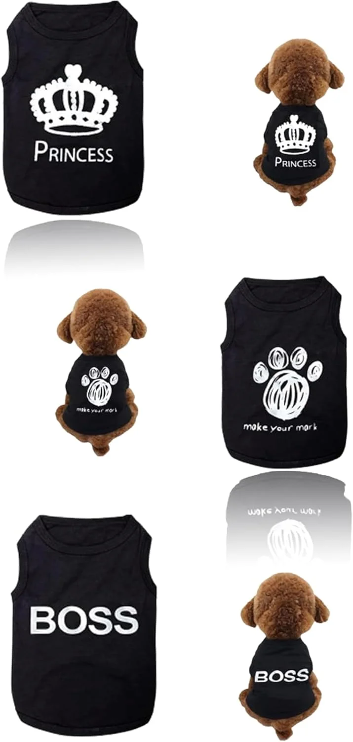 ست ۳ تایی لباس سگ و توله سگ - لباس تابستانی شیک برای سگ های کوچک، چیواوا، یورکی، لباس گربه - جلیقه نگهبانی مشکی، لباس های خنده دار حیوانات خانگی (سایز M)