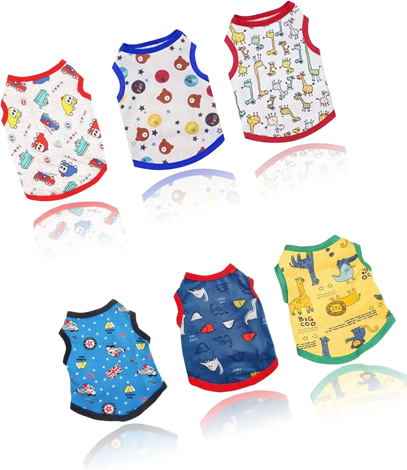 ست 6 عددی تی‌شرت سگ با طرح‌های زیبا - تی‌شرت‌های نخی نرم و لباس‌های تنفسی توله سگ (L)