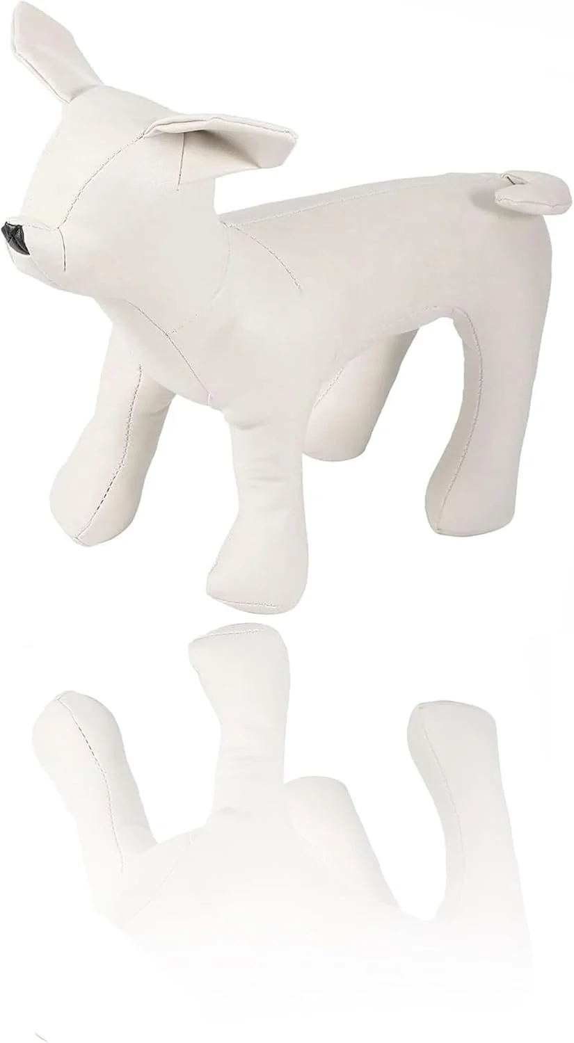 لوازم ضروری نمایش فروشگاه حیوانات خانگی سون سوییت: مانکن سگ چرمی - مدل اسباب بازی سگ در حالت ایستاده برای فروشگاه های حیوانات - سایز کوچک سفید