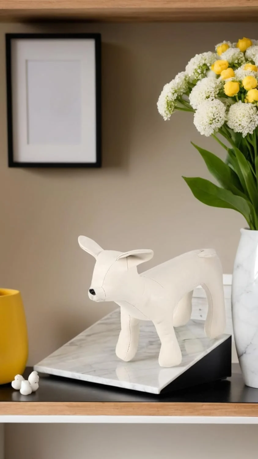 لوازم ضروری نمایش فروشگاه حیوانات خانگی سون سوییت: مانکن سگ چرمی - مدل اسباب بازی سگ در حالت ایستاده برای فروشگاه های حیوانات - سایز کوچک سفید