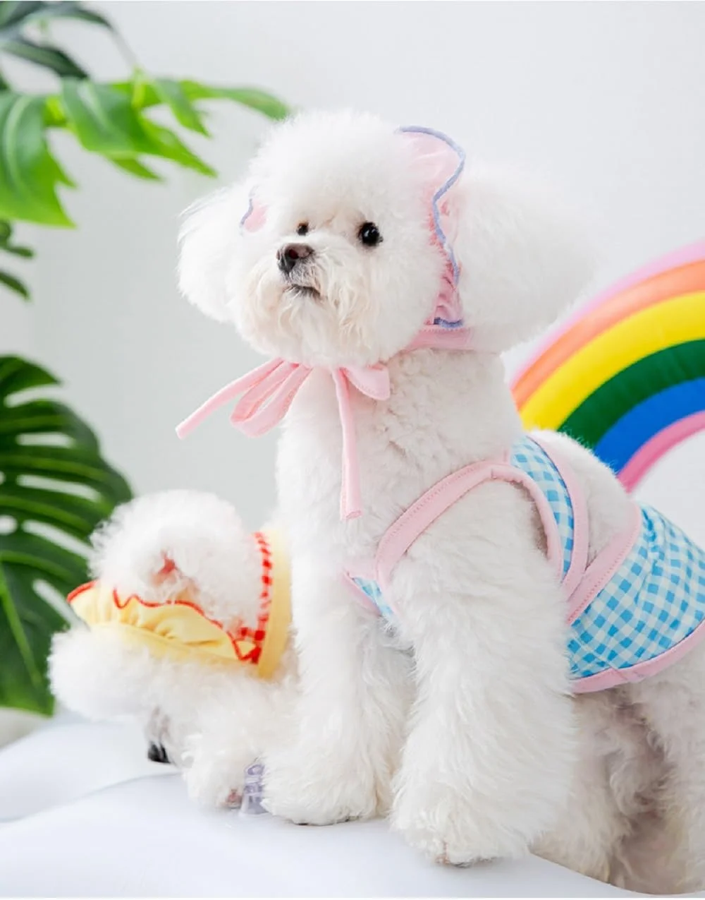 لباس شنا یک تکه سگ، پیراهن خنک کننده سگ طرح چهارخانه روشن با کلاه آفتابگیر، لباس شنای ساحلی حیوانات خانگی، لباس حمام توله سگ (آبی، بزرگ)