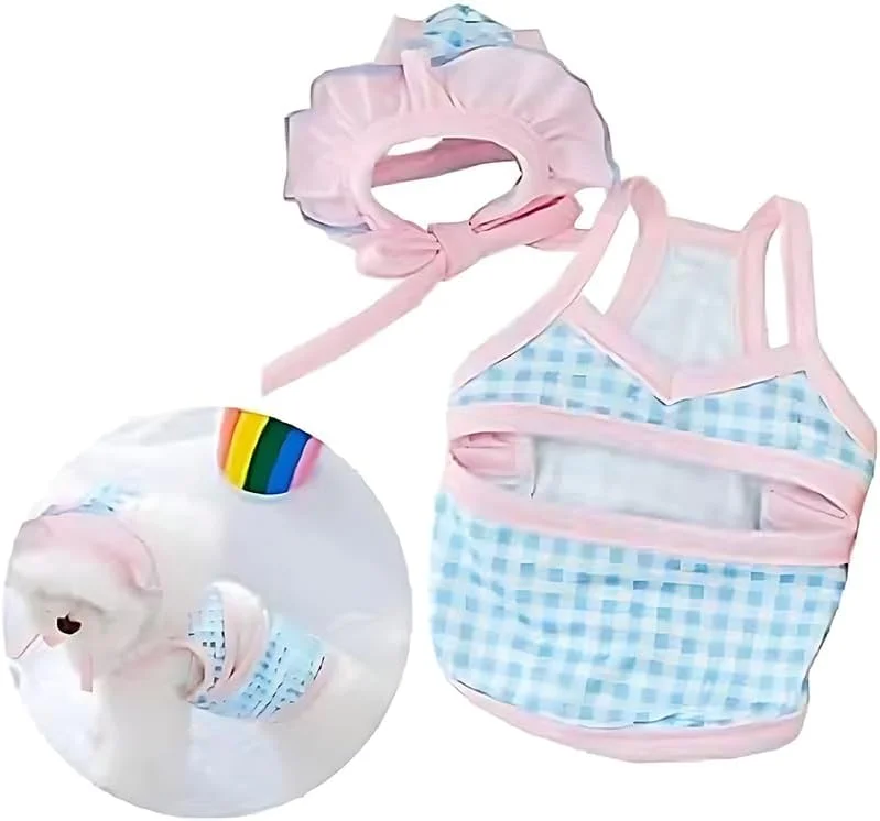 لباس شنا یک تکه سگ، پیراهن خنک کننده سگ طرح چهارخانه روشن با کلاه آفتابگیر، لباس شنای ساحلی حیوانات خانگی، لباس حمام توله سگ (آبی، بزرگ)