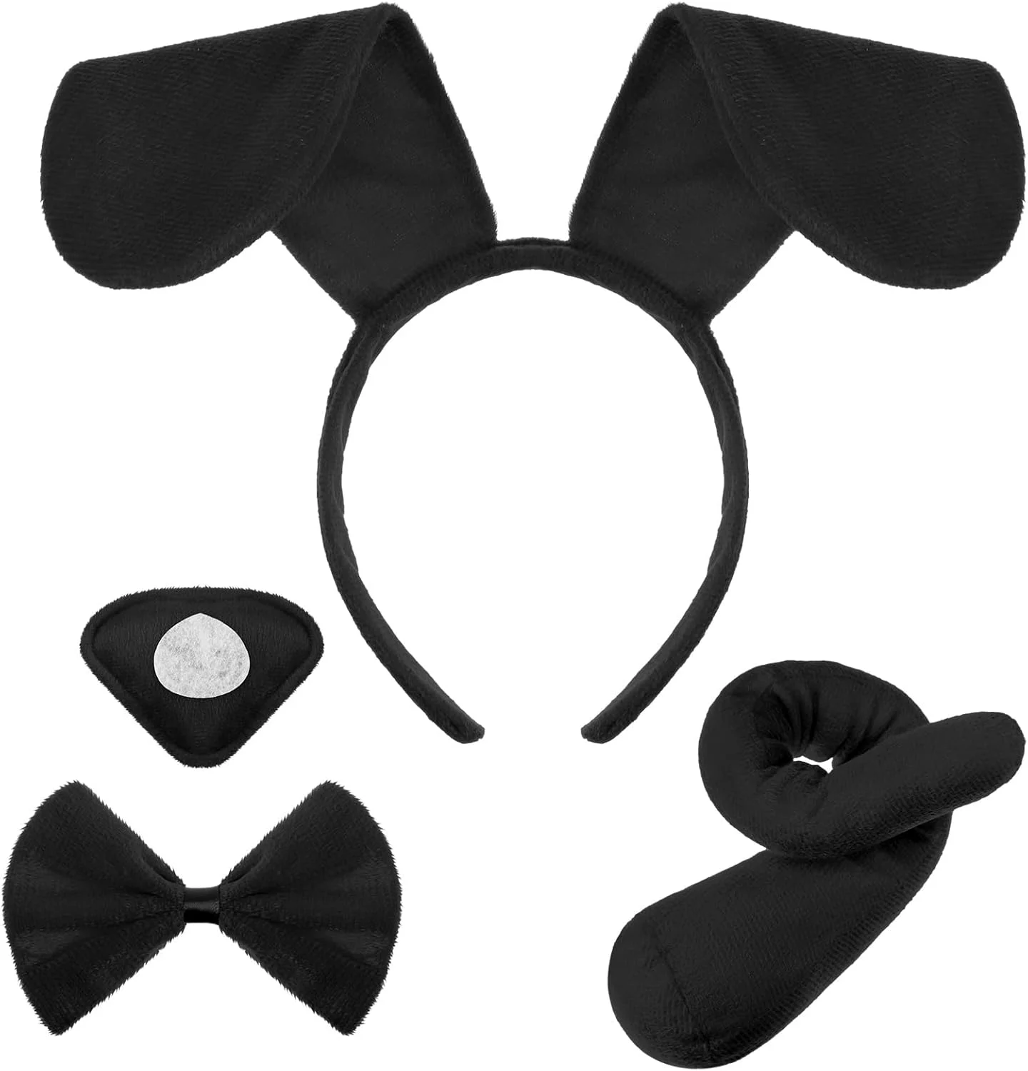 ست گوش سگ، تل سر سگ و پاپیون برای توله سگ ها، بینی سگ، لوازم جانبی لباس سگ برای کارناوال، روز جهانی کتاب، مهمانی لباس فانتزی حیوانات (مشکی)