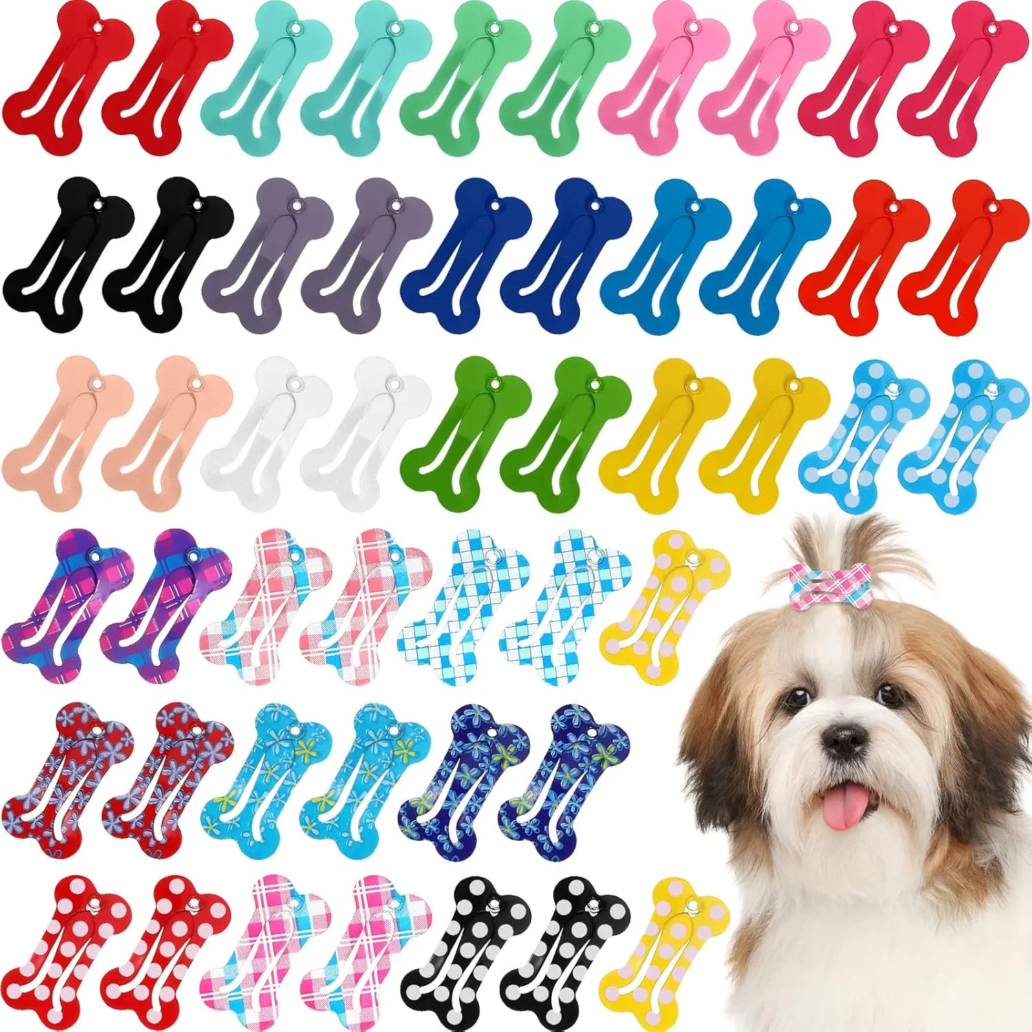 گیره مو سگ طرح استخوان Syhood، 50 عدد گیره موی رنگارنگ کوچک برای سگ، گربه و توله سگ، 25 مدل (زیبا)