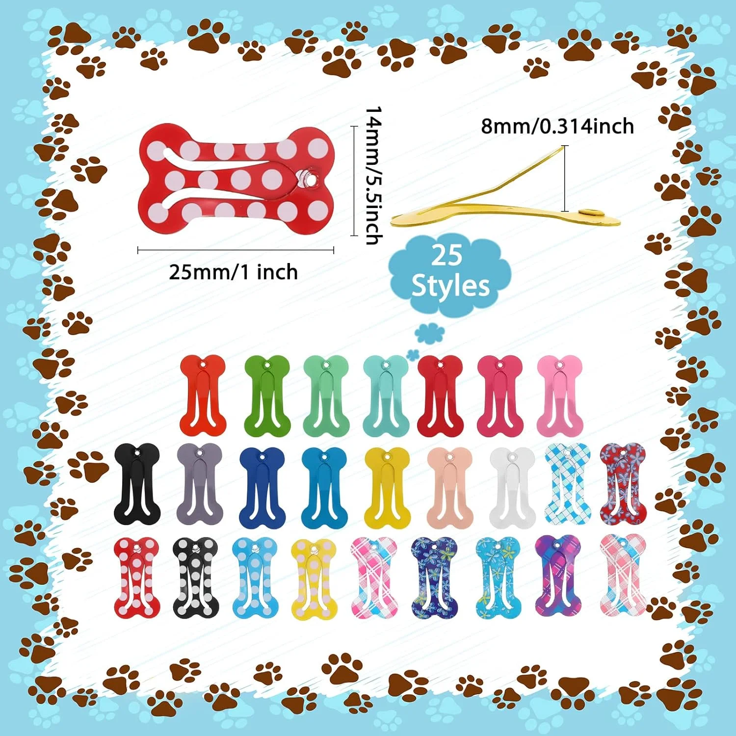 گیره مو سگ طرح استخوان Syhood، 50 عدد گیره موی رنگارنگ کوچک برای سگ، گربه و توله سگ، 25 مدل (زیبا)