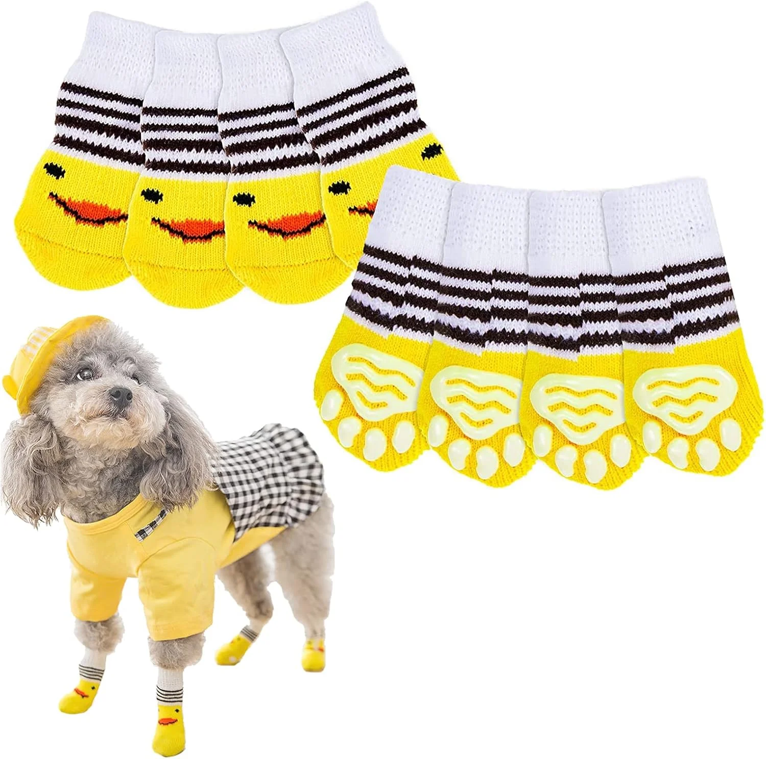 جوراب نخی سگ SYOSI، محافظ پنجه حیوانات خانگی، جوراب بافتنی گرم، جوراب بافتنی ضد لغزش و زیبا برای سگ های کوچک و گربه ها، مناسب برای زمستان در داخل خانه، 8 عدد