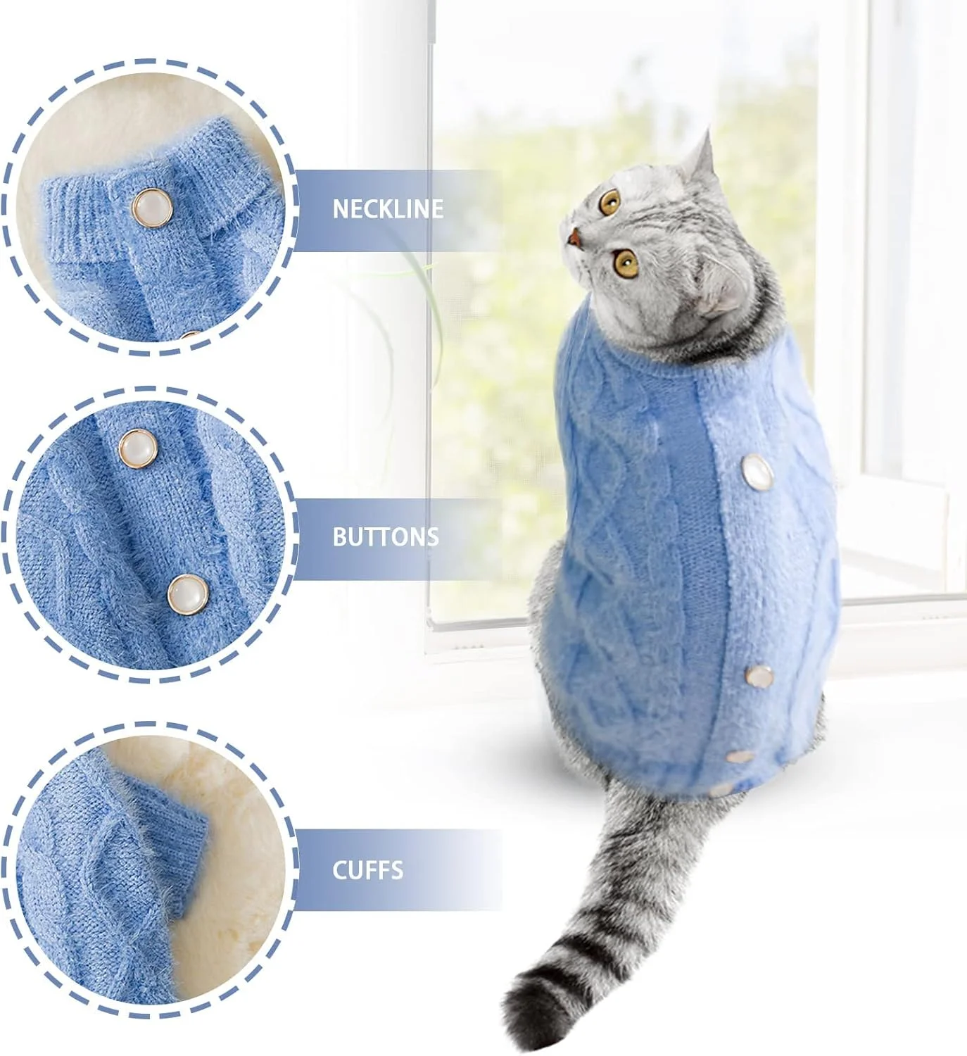 پلیور سگ، SYOSI، لباس حیوانات خانگی، پلیور مخمل مینک مصنوعی، گرم بافتنی برای توله سگ، نژادهای کوچک و متوسط (M، آبی)، SWE76