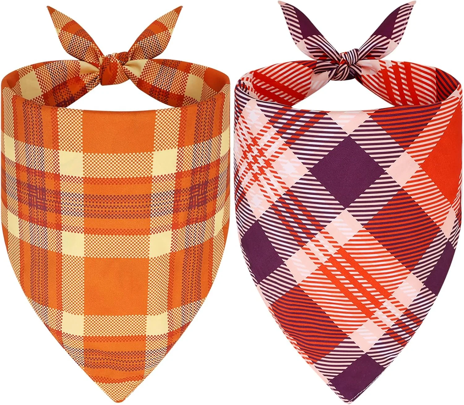 دستمال گردن سگ پاییزی SZEE - دو عدد لوازم جانبی فصلی حیوانات خانگی با برگ های افرا و طرح چهارخانه، دستمال گردن پاییزی برای سگ ها برای حس و حال گرم پاییزی (X-Large، زرد و قرمز)