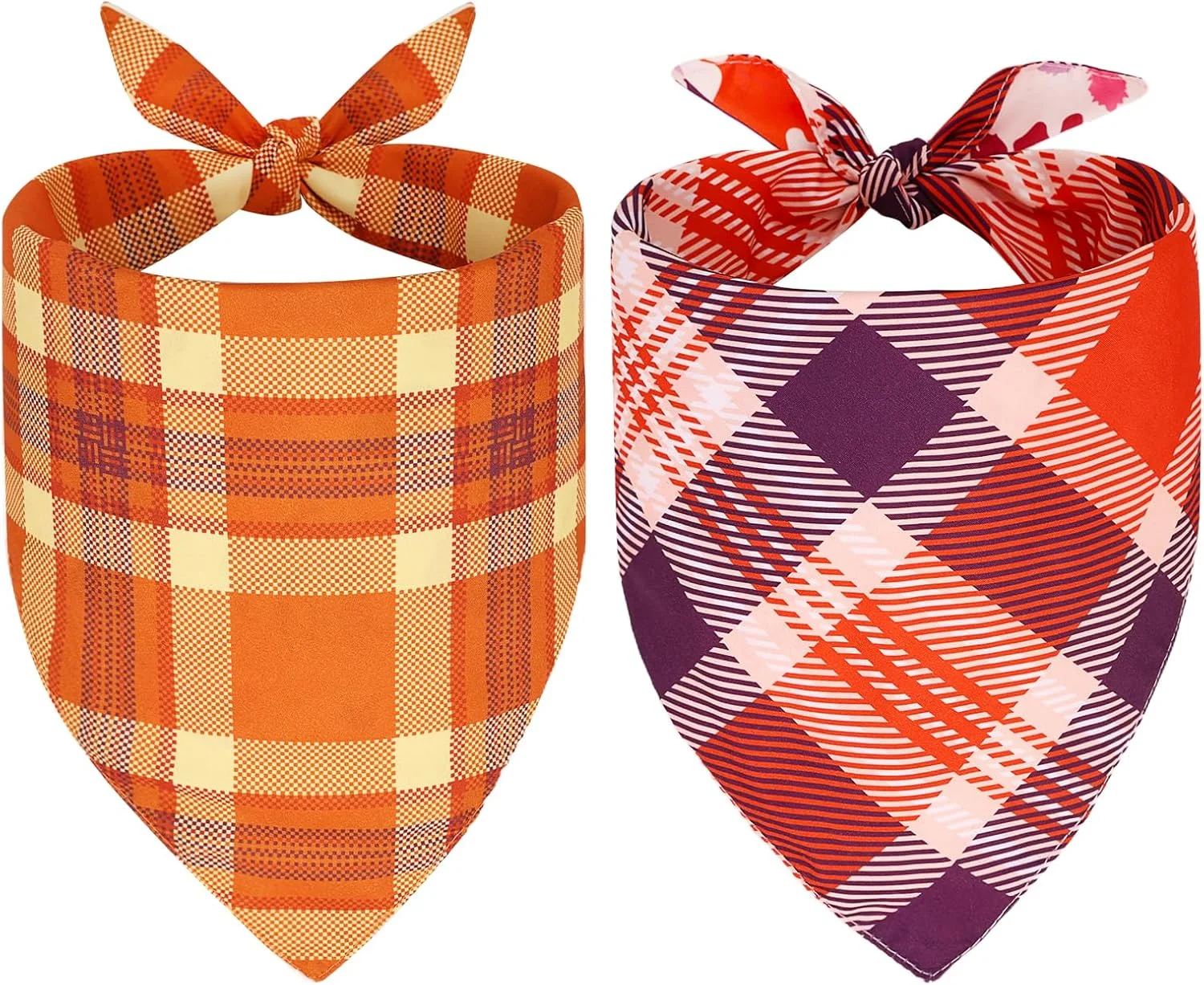 دستمال گردن سگ پاییزی SZEE - دو عدد لوازم جانبی فصلی حیوانات خانگی با برگ های افرا و طرح چهارخانه، دستمال گردن پاییزی سگ ها برای حس و حال گرم پاییزی (بزرگ، زرد و قرمز)