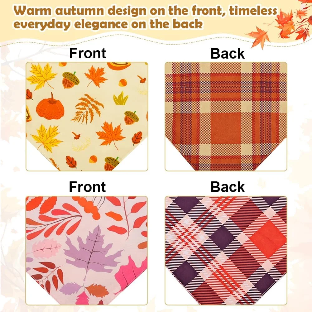 دستمال گردن سگ پاییزی SZEE - دو عدد لوازم جانبی فصلی حیوانات خانگی با برگ های افرا و طرح چهارخانه، دستمال گردن پاییزی برای سگ ها برای حس و حال گرم پاییزی (X-Large، زرد و قرمز)