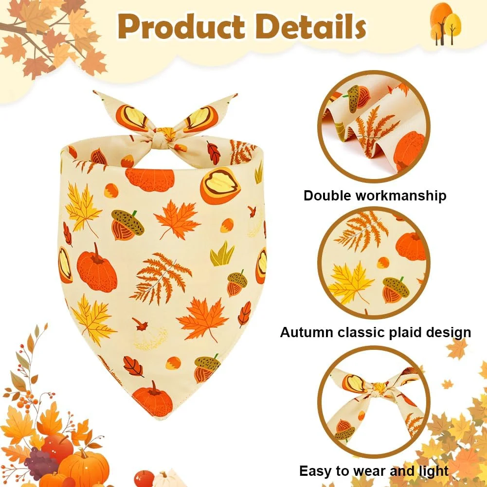 دستمال گردن سگ پاییزی SZEE - دو عدد لوازم جانبی فصلی حیوانات خانگی با برگ های افرا و طرح چهارخانه، دستمال گردن پاییزی برای سگ ها برای حس و حال گرم پاییزی (X-Large، زرد و قرمز)