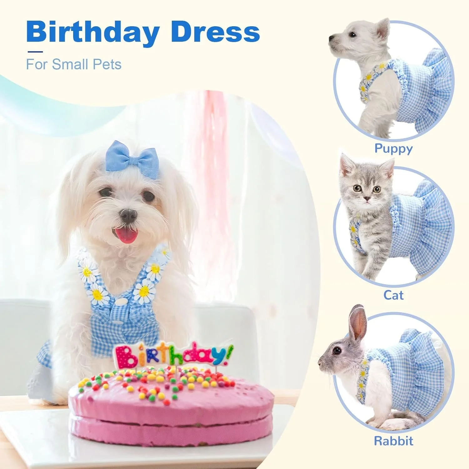 لباس سگ SYOSI برای سگ های کوچک دخترانه، لباس های آفتابی سگ های چهارخانه زیبا، دامن گربه توله سگ، لباس های پرنسس مهمانی تولد سگ، لباس های تابستانی حیوانات خانگی (2 عدد، M)