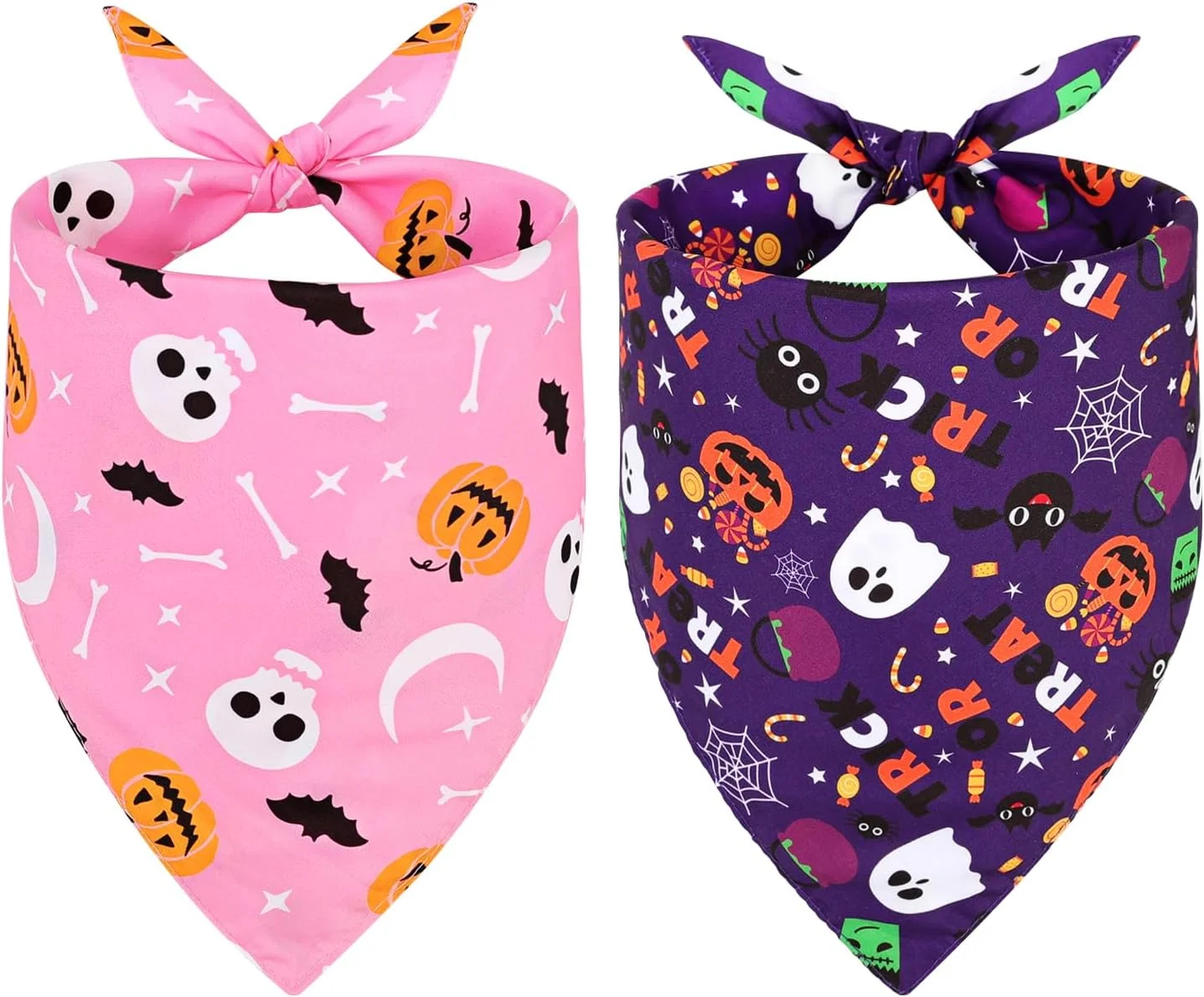 دستمال گردن سگ هالووین SZEE - بسته 2 عددی لوازم جانبی جادویی حیوانات خانگی با طرح جمجمه و کدو تنبل، دستمال گردن هالووین سگ ها برای استایل هالووین خیال انگیز (بزرگ، بنفش و صورتی)