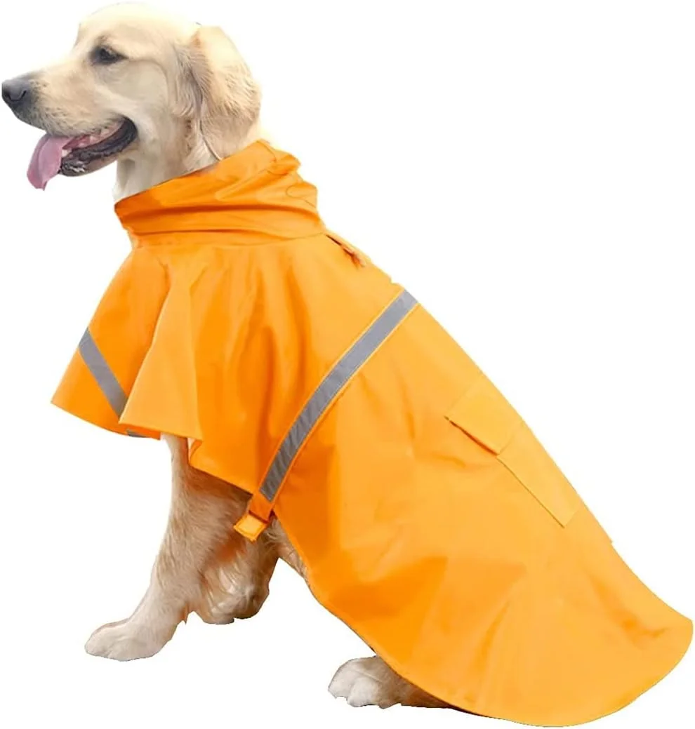 بارانی سگ SYOSI با کلاه و نوار بازتابنده، ژاکت پانچو ضد آب، سبک و تنفسی برای سگ های بزرگ، ضد باد برای پیاده روی در فضای باز، نارنجی