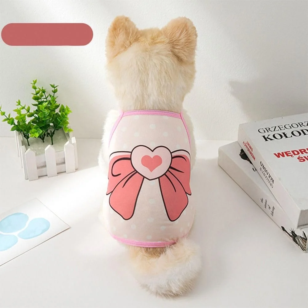 تی‌شرت سگ طرح‌دار لباس تابستانی سگ جلیقه حیوان خانگی ناز مناسب سگ‌های کوچک و متوسط لوازم حیوانات خانگی (نارنجی-قلب-L)