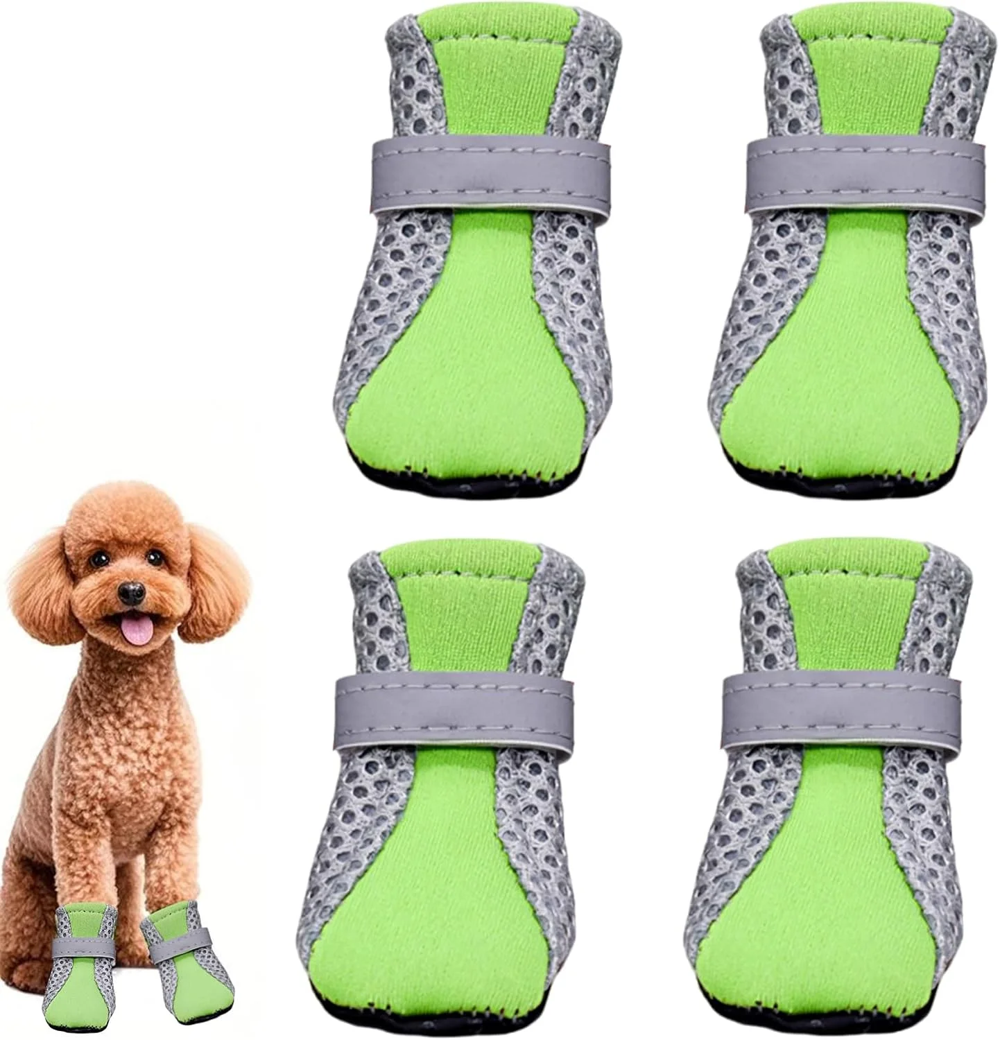 کفش سگ ضد آب 4 عددی - محافظ پنجه سگ، چکمه های سگ تنفسی برای هوای گرم، چکمه های سگ با زیره ضد لغزش و پاپوش محافظ پنجه سگ برای سگ های کوچک (4.8 * 5.9 سانتی متر)