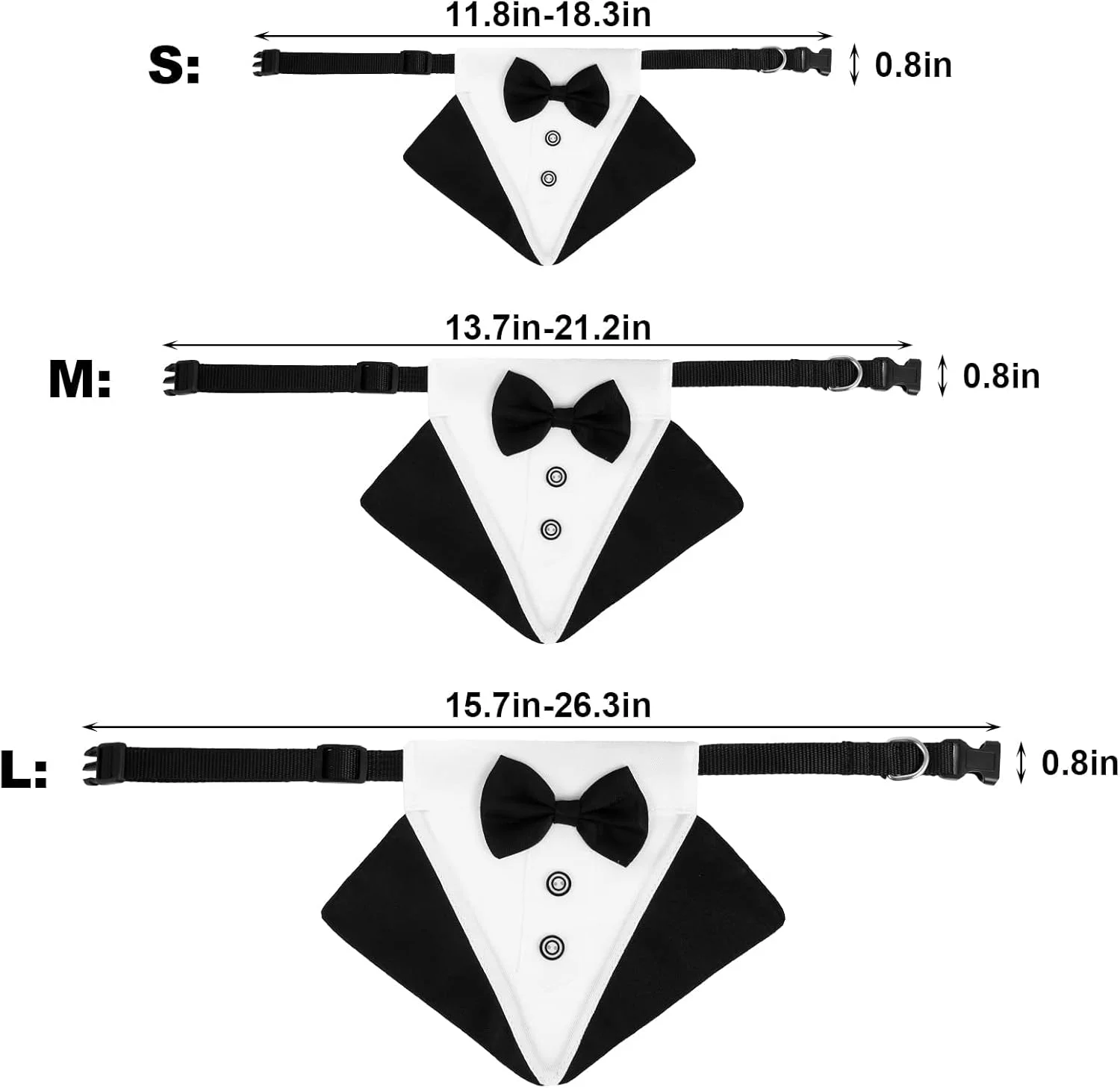 یقه پاپیونی رسمی سگ مدل تاکسیدو TERRIFI با طرح های کراوات و پاپیون، دستمال گردن پاپیونی قابل تنظیم برای سگ های کوچک و متوسط (L)