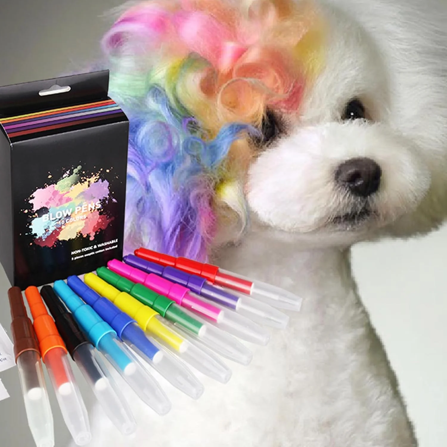 رنگ موی سگ، رنگ موی موقت 10 رنگ برای حیوانات | لوازم آرایش و پیرایش، قلم های رنگ آمیزی مو برای توله سگ، اسب، گربه و حیوانات کوچک