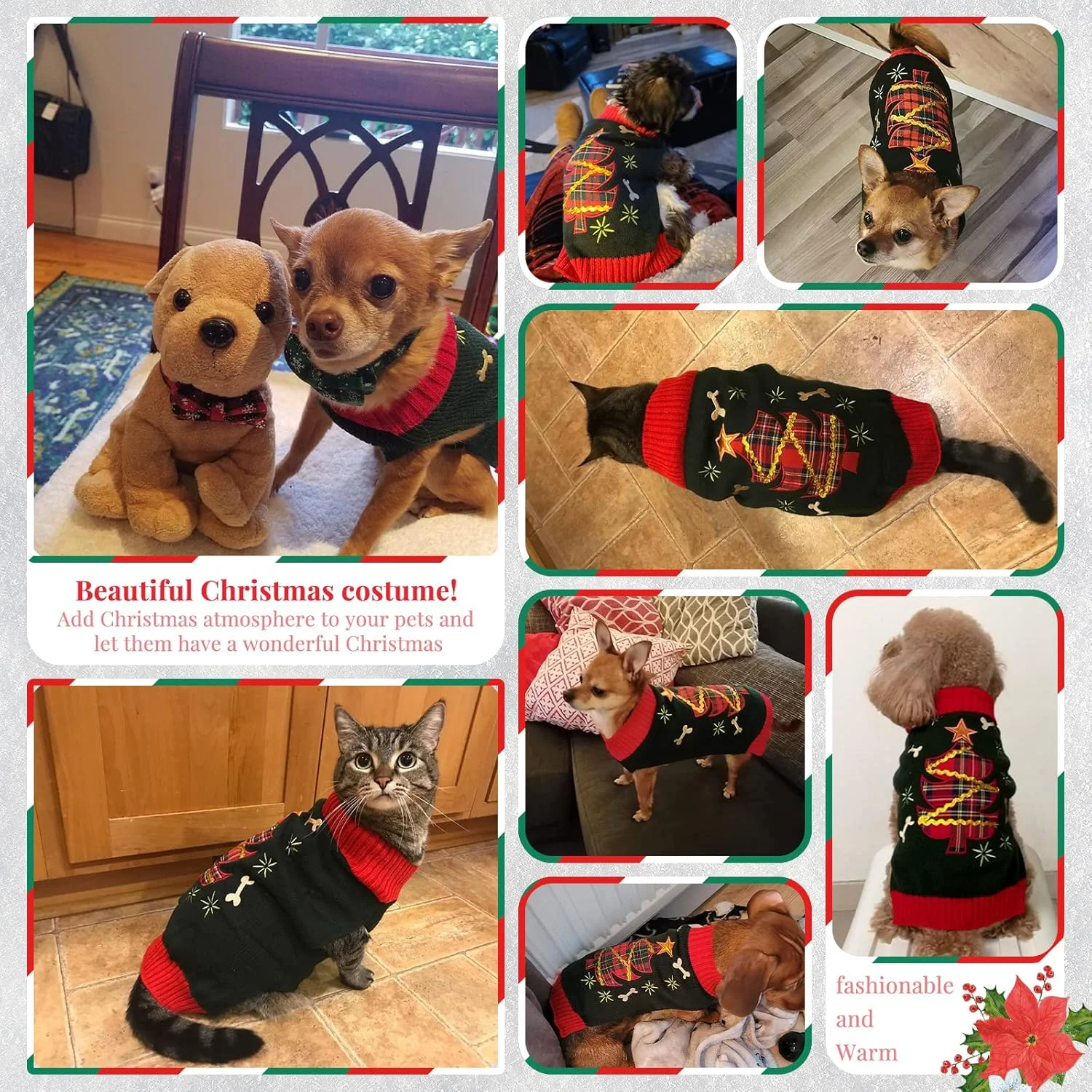 ژاکت سگ کریسمس، ژاکت تعطیلات سگ کریسمس، ژاکت سال نو، لباس زمستانی حیوانات خانگی، لباس سگ و گربه سایز کوچک و متوسط