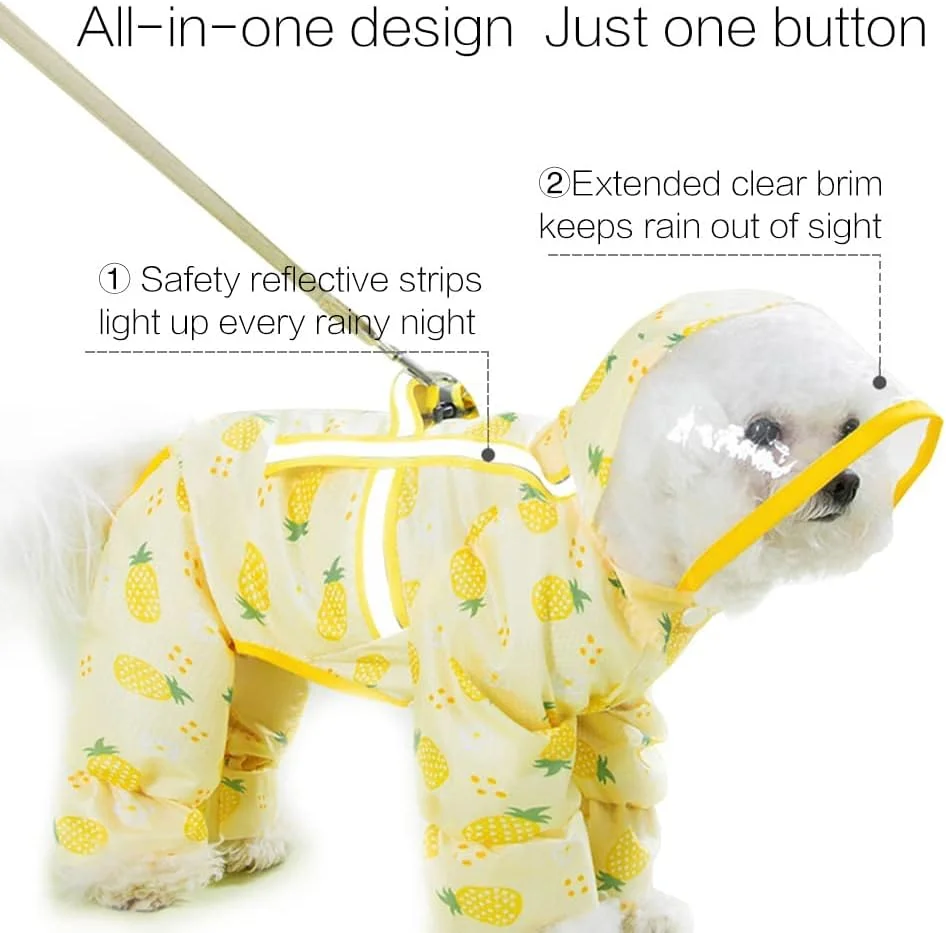 بارانی سگ تریفی، چهار پا، ضد آب، تمام پوشش با کلاه، ژاکت بارانی ضد آب با نوار بازتابنده شبانه، مناسب سگ های کوچک و متوسط، پانچوی لباس حیوانات خانگی