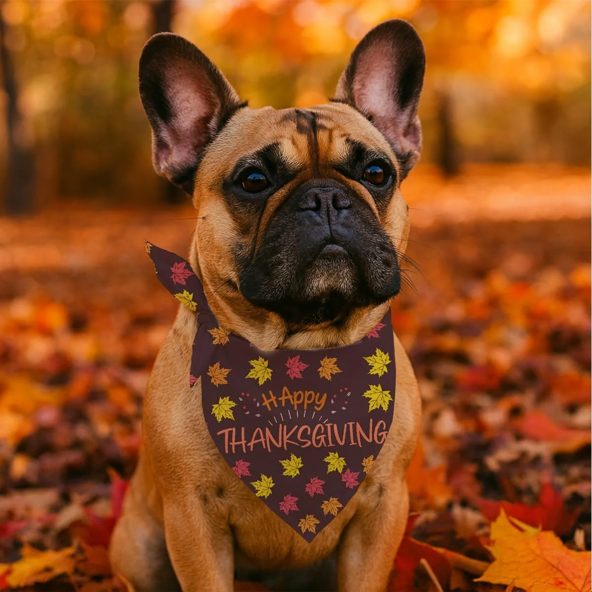 دستمال گردن مثلثی سگ و گربه با طرح برگ های پاییزی، مناسب برای سگ های کوچک و متوسط