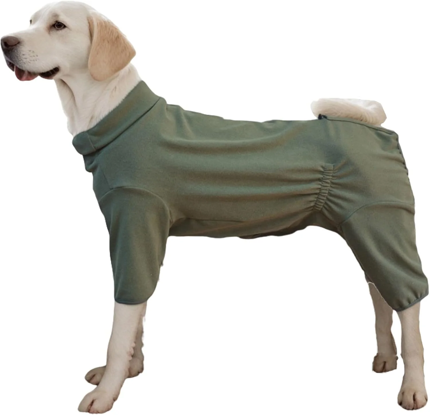 لباس گرم زمستانی سگ، لباس سرهمی چهار پا با یقه بلند و ضخیم، لباس خواب راه راه کشی مناسب سگ های کوچک، متوسط و بزرگ - سایز L (سبز)