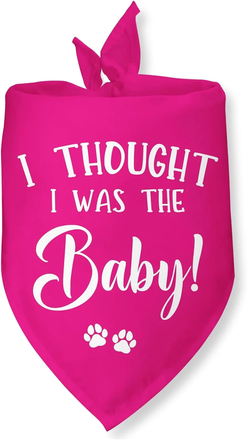 دستمال گردن سگ با طرح "فکر می‌کردم من بچه هستم"، مناسب برای اعلام بارداری، تعیین جنسیت، روسری حیوانات خانگی برای سگ‌ها و گربه‌های کوچک و متوسط (صورتی)