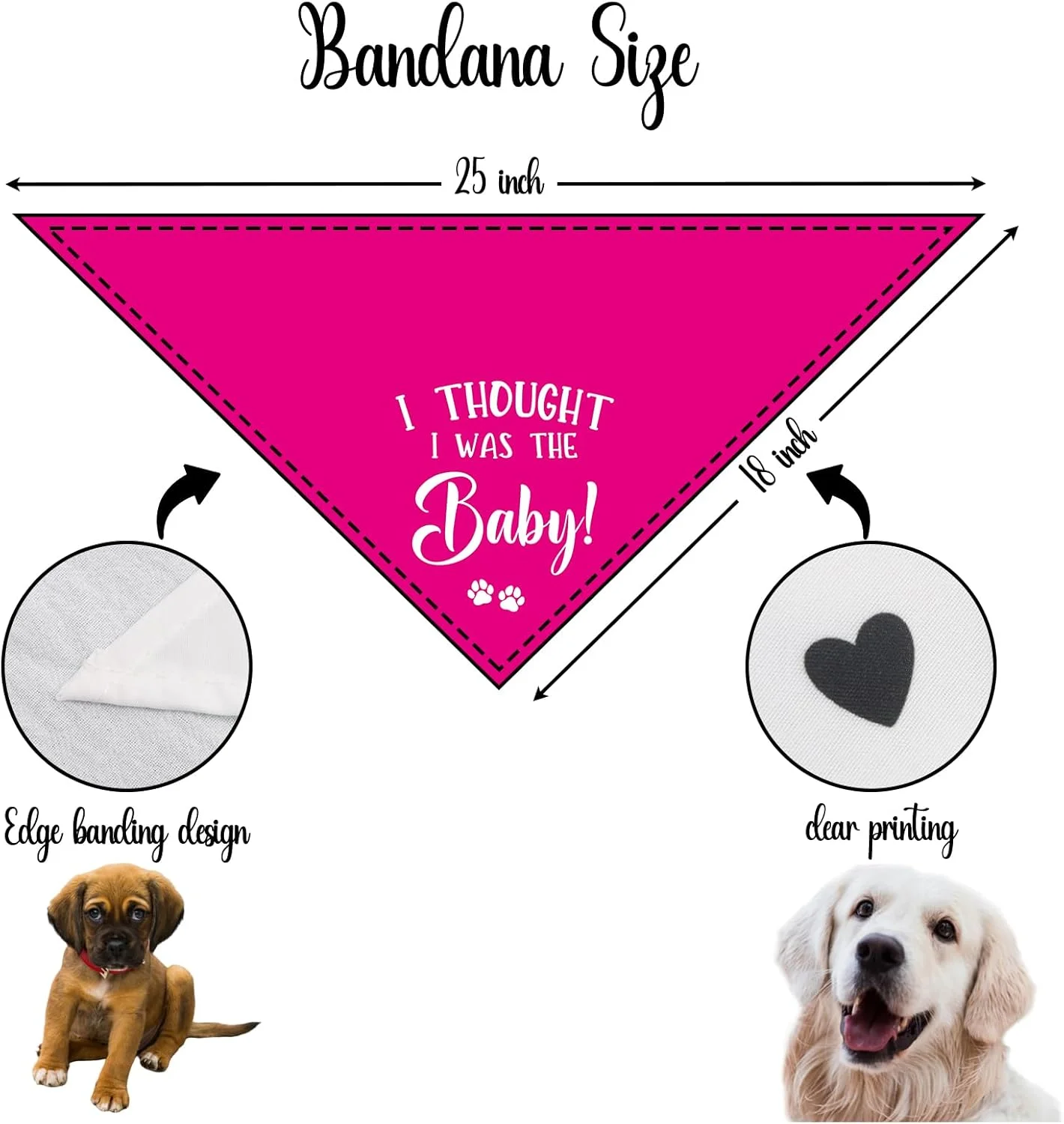 دستمال گردن سگ با طرح "فکر می‌کردم من بچه هستم"، مناسب برای اعلام بارداری، تعیین جنسیت، روسری حیوانات خانگی برای سگ‌ها و گربه‌های کوچک و متوسط (صورتی)