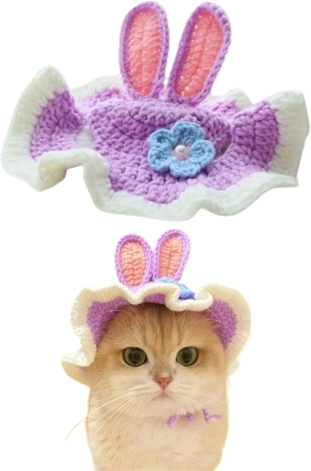 کلاه سگ THXFUNAREA، یک عدد، کلاه بافتنی کوچک سگ، کلاه طرح گوش خرگوشی برای سگ ها، کلاه نرم و راحت برای گربه ها، مناسب برای حیوانات خانگی کوچک، تزئین مهمانی حیوانات خانگی (بنفش)