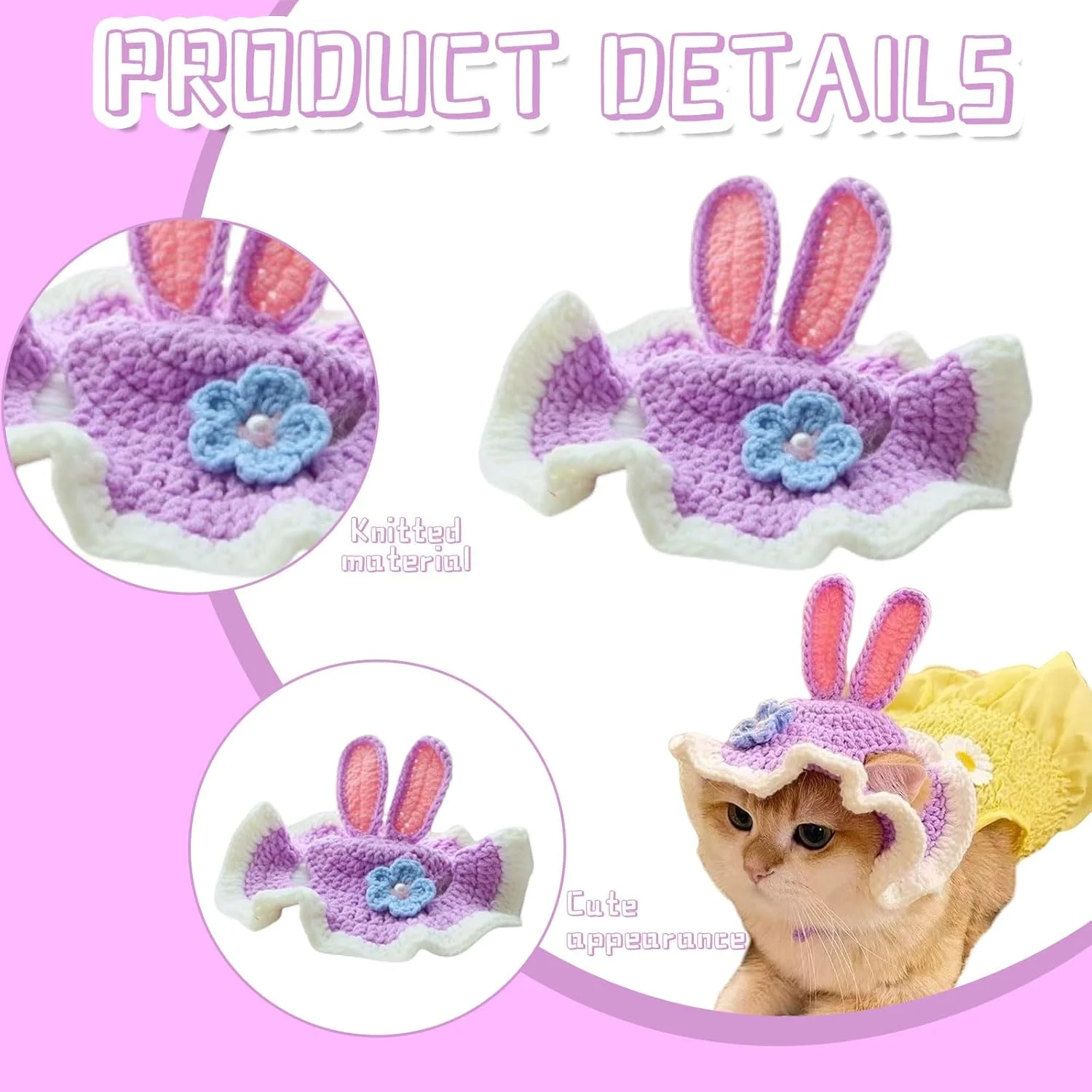 کلاه سگ THXFUNAREA، یک عدد، کلاه بافتنی کوچک سگ، کلاه طرح گوش خرگوشی برای سگ ها، کلاه نرم و راحت برای گربه ها، مناسب برای حیوانات خانگی کوچک، تزئین مهمانی حیوانات خانگی (بنفش)