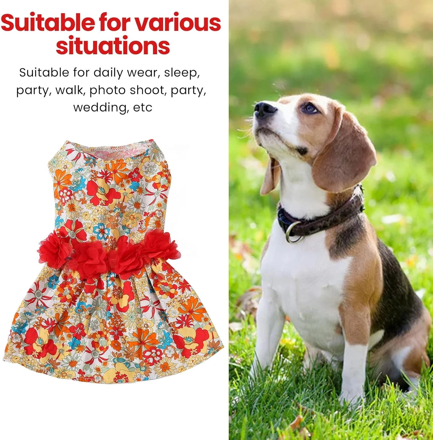 لباس سگ دخترانه Tnfeeon با طرح گل، پارچه نرم و طراحی گل های رنگارنگ برای مهمانی های بهاری و تابستانی (S)