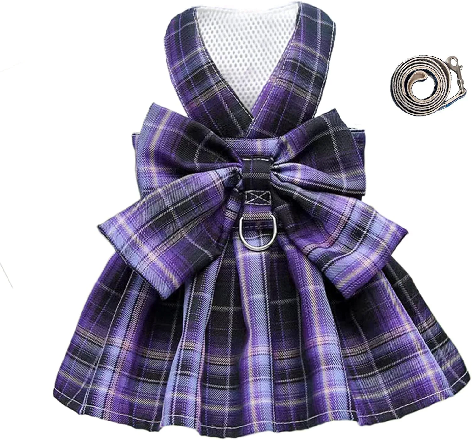 لباس سگ تیکوک برای سگ های کوچک دخترانه، ست لباس قلاده و بند سگ چهارخانه پاپیونی، دامن پاپیونی زیبا برای توله سگ، لباس حیوانات خانگی با حلقه بند، دامن حیوانات خانگی XS M (بنفش، M)