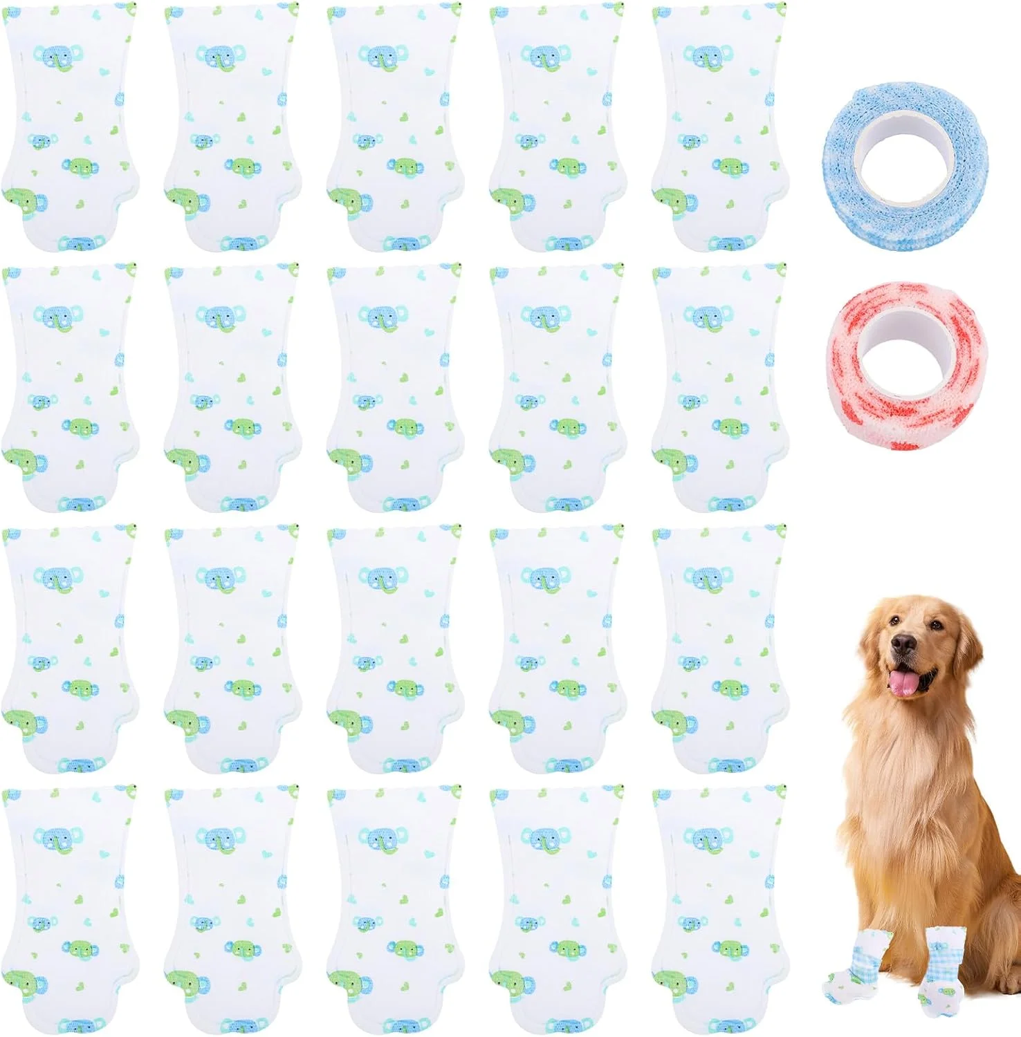 تینوالی، بسته 20 عددی پاپوش سگ یکبار مصرف، جوراب محافظ ضد آب پنجه با بانداژ قابل تنظیم، پاپوش تنفسی حیوانات خانگی برای سگ ها و گربه های سایز متوسط