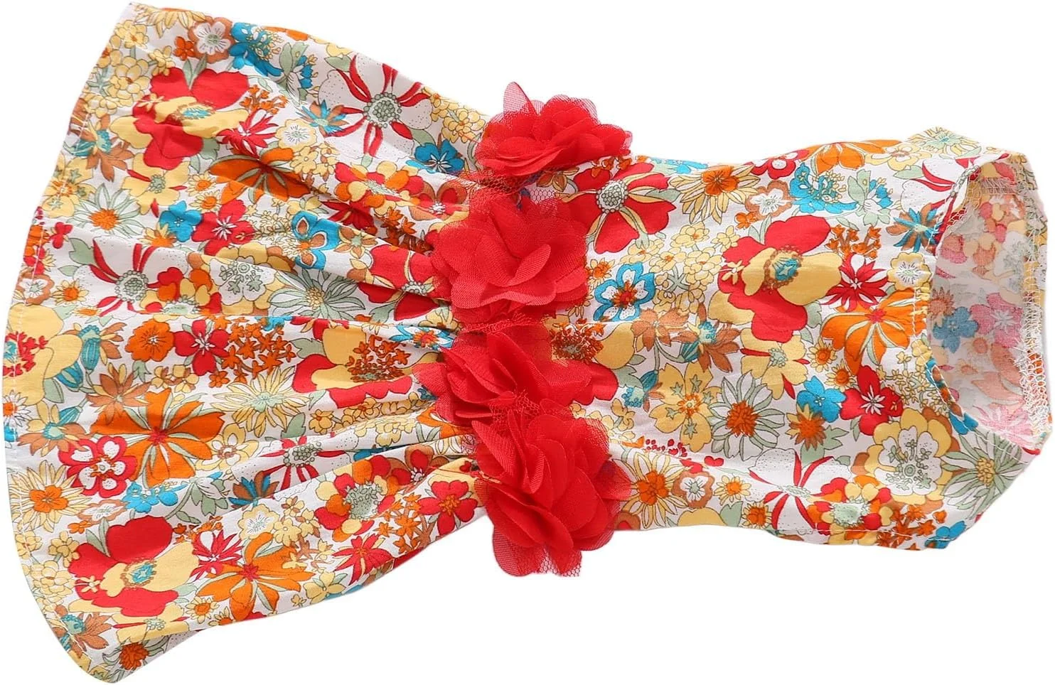 لباس سگ دخترانه Tnfeeon با طرح گل، پارچه نرم و طراحی گل های رنگارنگ برای مهمانی های بهاری و تابستانی (S)