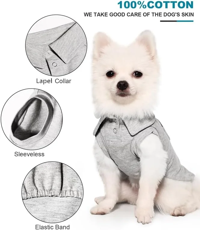 تی‌شرت سگ، تی‌شرت تابستانی توله سگ با یقه پولو برای سگ‌های کوچک و متوسط، تاپ بدون آستین و تنفسی سگ برای بهار و تابستان (خاکستری، M)