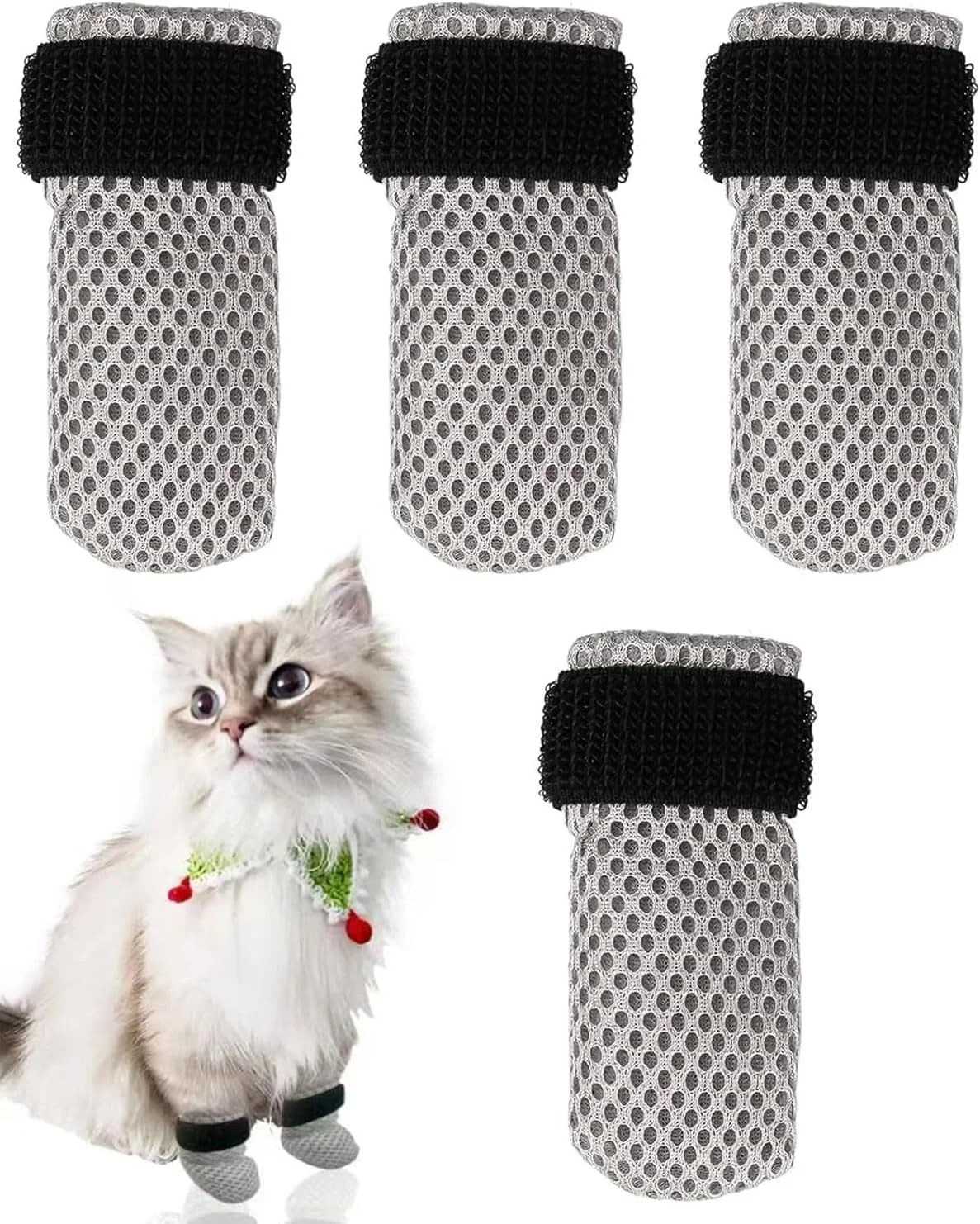 محافظ پنجه گربه TPZORJX، 4 عدد روکش توری قابل تنظیم برای پنجه حیوانات خانگی، کفش تنفسی گربه برای حمام کردن حیوانات خانگی، کوتاه کردن ناخن، تزریق