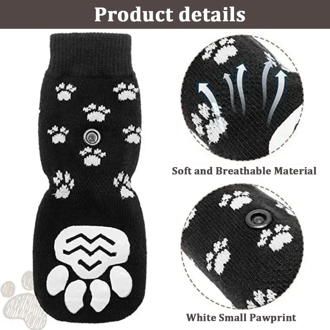 جوراب سگ TQPUWT ضد لغزش، 8 عدد جوراب سگ با بندهای قابل تنظیم، جوراب سگ ضد لغزش دو طرفه، جوراب سگ پنجه ها را محکم می پوشاند، برای سگ های بزرگ، مشکی، L