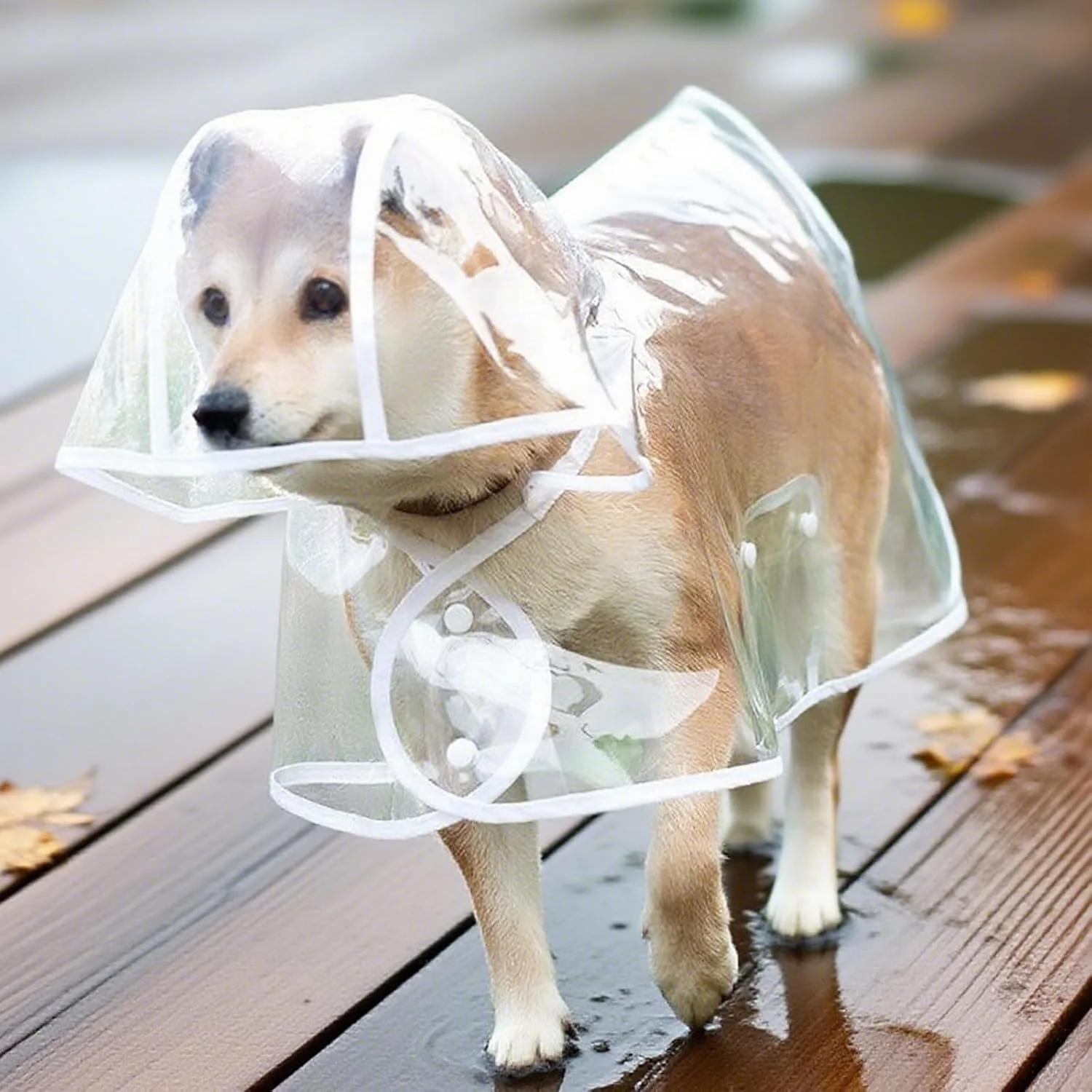 بارانی شفاف سگ با کلاه، ضد آب و شیک، مناسب سگ های کوچک و متوسط برای روزهای بارانی و پیاده روی در فضای باز