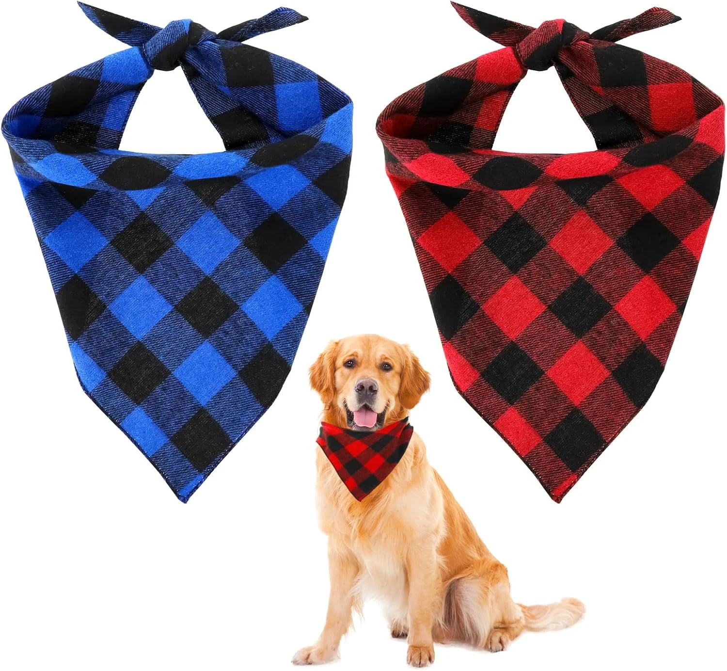 دستمال گردن سگ، 2 عدد دستمال گردن مثلثی سگ طرح چهارخانه قابل تنظیم، پیشبند قابل شستشو، لوازم جانبی دستمال سر برای سگ های بزرگ، متوسط، توله سگ ها و حیوانات خانگی