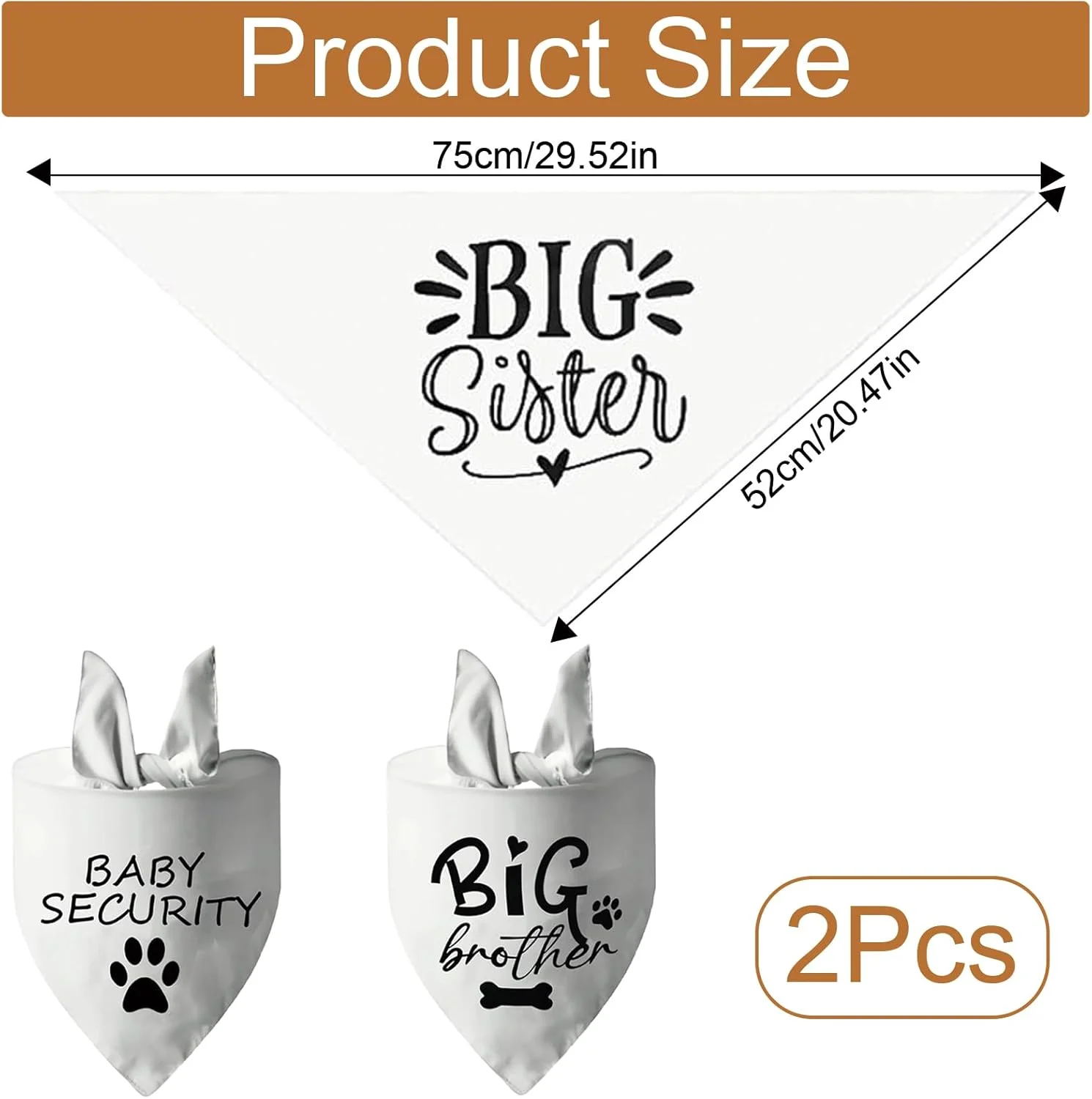 دو عدد دستمال گردن سگ، دستمال سه گوش سفید، دستمال گردن اعلام بارداری برای سگ ها، لوازم جانبی لباس حیوانات خانگی با چاپ طرح برادر بزرگ، مناسب برای سگ های کوچک و متوسط، هدیه جشن تولد حیوانات خانگی