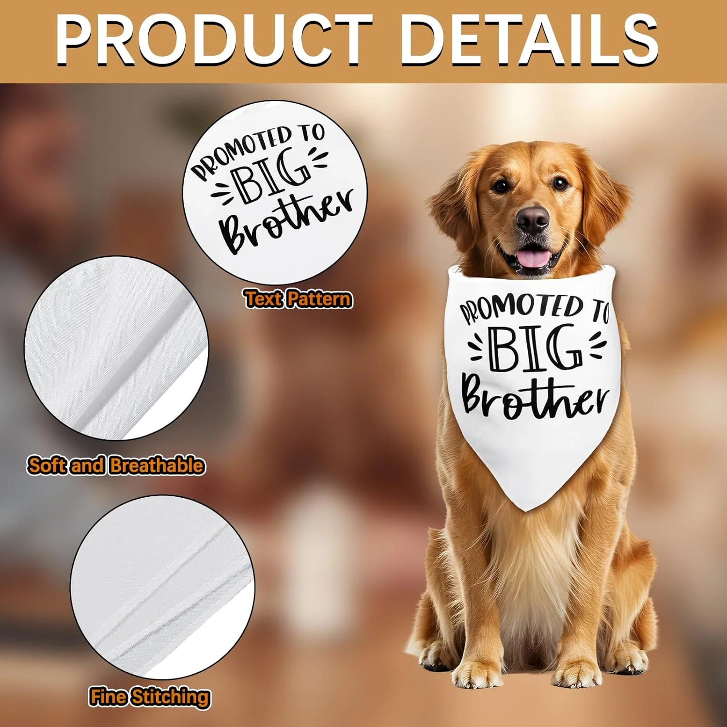 دستمال گردن سگ، دستمال گردن سگ برادر بزرگتر، روسری مثلثی سفید حیوانات خانگی برای سگ های کوچک و متوسط، لوازم مهمانی، اعلام جنسیت حیوان خانگی