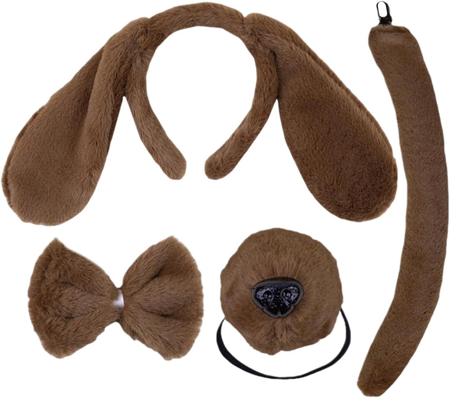 یک عدد تل سر، یک عدد پاپیون، یک عدد بینی و یک عدد دم، لوازم جانبی لباس سگ، وسایل نقش آفرینی، لوازم جانبی لباس پوشیدن زیبا.